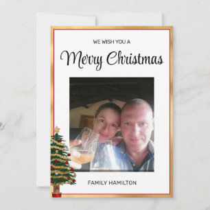 Rood en Goud Lijst Kerstmis Foto Flat Feestdagenkaart