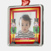 Rood en goud Lijst & Nutcracker Baby 1e Kerstmis Metalen Ornament (Links)