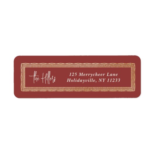 Rood en Goud Lijst Script Retouradres Etiket (Voorkant)