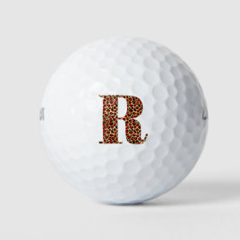 Rood en Goud Luipaard Glam Monogram R Golfballen
