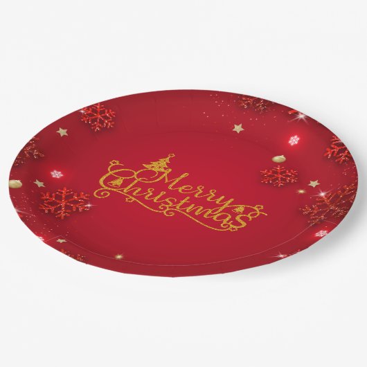 Rood en goud luxe kerst papieren bordje (Gekanteld)
