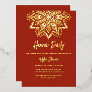 Rood en goud Mandala Henna Party Mehndi Real Gold Folie Uitnodiging