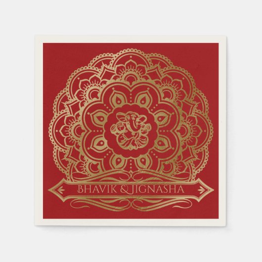 Rood en Goud Mandala Indiase bruiloft servet (Voorkant)