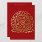 Rood en Goud Mandala Indiase bruiloft uitnodiging (Voorkant / Achterkant)