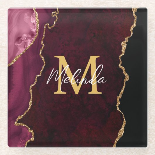 Rood en Goud Marmeren Agaat Glazen Onderzetter (Voorkant)