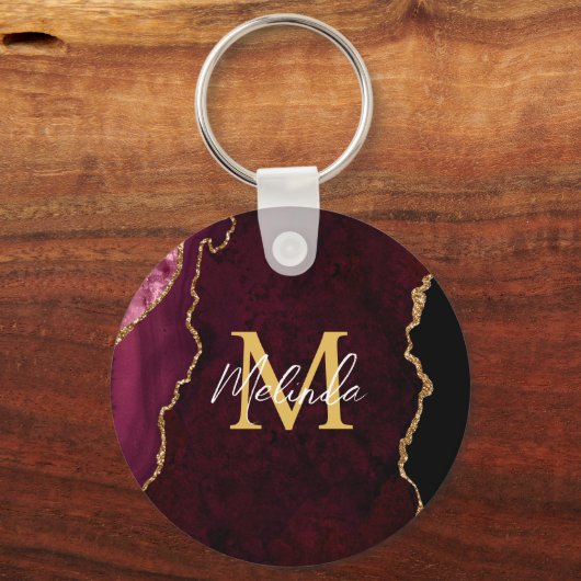 Rood en Goud Marmeren Agaat Sleutelhanger (Achterkant)