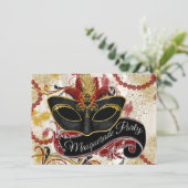 Rood en Goud Maskerade Feest Kaart (Staand voorkant)