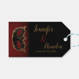 Rood en Goud Masquerade Bruiloft Favor Cadeaulabel