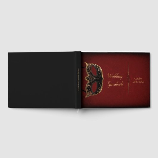 Rood en Goud Masquerade Bruiloft Gastenboek (Volledig)