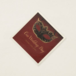 Rood en Goud Masquerade Bruiloft Servet