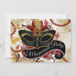 Rood en Goud Masquerade Party Kaart