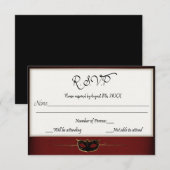 Rood en goud Masquerade RSVP Kaartje (Voorkant / Achterkant)
