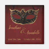 Rood en Goud Masquerade Save The Date Magneet (Voorkant)