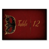 Rood en Goud Masquerade Trouwtafel Kaart (Achterkant)
