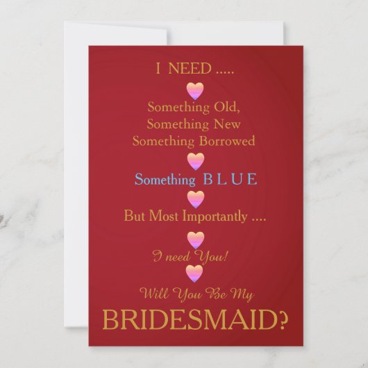 Rood en goud met hart word je mijn Bridesmaid Kaart (Voorkant)