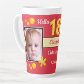 Rood en goud met naam 18e verjaardagsfoto latte mok (Linkerhoek)