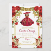 Rood en goud Mexicaans meisje Tres Añ os Birthday Kaart (Voorkant)