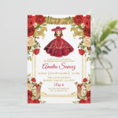 Rood en goud Mexicaans meisje Tres Añ os Birthday Kaart (Staand voorkant)