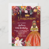 Rood en Goud Mexicaanse Prinses Quinceañera Verjaa Kaart (Voorkant)