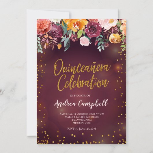 Rood en Goud Mexicaanse Prinses Quinceañera Verjaa Kaart (Achterkant)