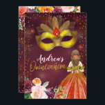 Rood en Goud Mexicaanse Prinses Quinceañera Verjaa Kaart<br><div class="desc">Mexicaanse Rood en Goud Sparkle Jurk Bloemen Quinceañera Verjaardag Uitnodiging</div>
