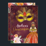 Rood en Goud Mexicaanse Prinses Quinceañera Verjaa Kaart<br><div class="desc">Mexicaanse Rood en Goud Sparkle Jurk Bloemen Quinceañera Verjaardag Uitnodiging</div>
