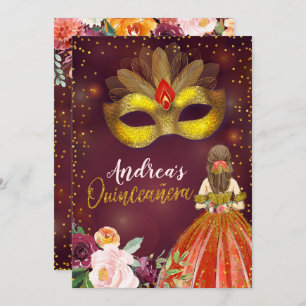 Rood en Goud Mexicaanse Prinses Quinceañera Verjaa Kaart