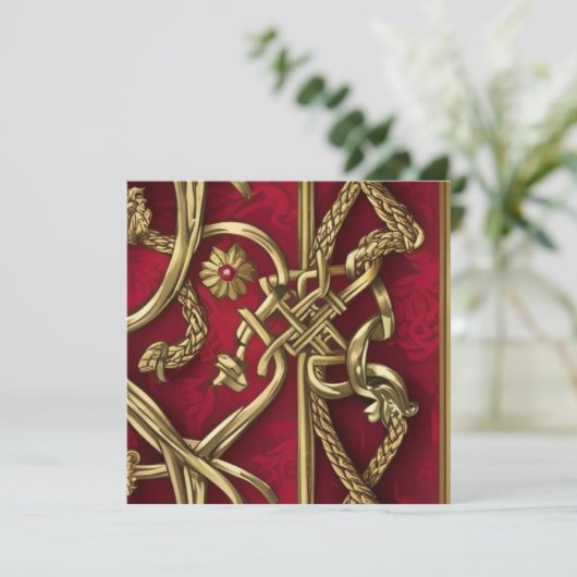 rood en goud middeleeuws decor feestdagenkaart (Staand voorkant)