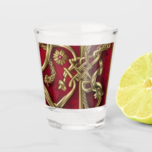 rood en goud middeleeuws decor shot glas (Voorkant)