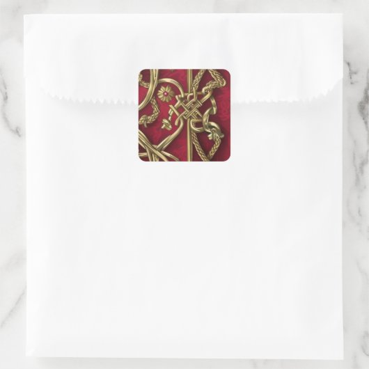 rood en goud middeleeuws decor vierkante sticker (Tas)