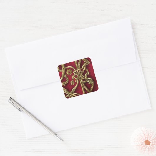 rood en goud middeleeuws decor vierkante sticker (Envelop)
