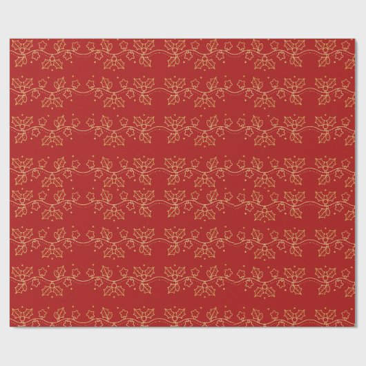 Rood en Goud Mistletoe Patroon Wrapping Papier (Vlak)