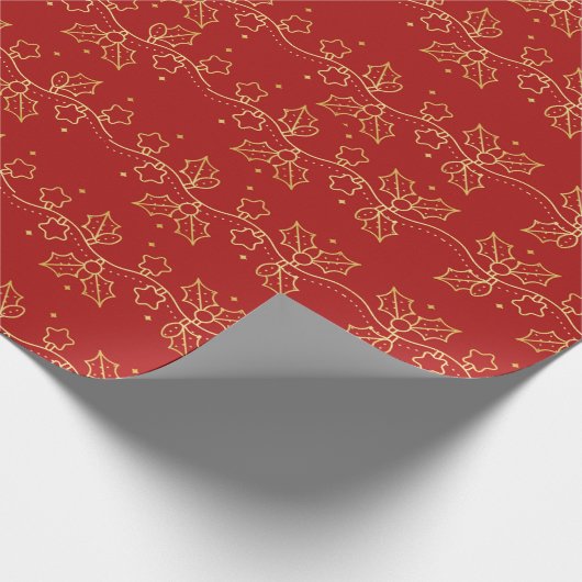 Rood en Goud Mistletoe Patroon Wrapping Papier (Hoek)