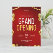 Rood en Goud Modern Grand Opening Uitnodiging (Staand voorkant)