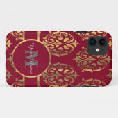 Rood en goud monogram damast Case-Mate iPhone case (Achterkant (horizontaal))