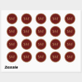 Rood en Goud Monogram Envelopzegel Ronde Sticker (Vel)