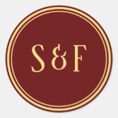 Rood en Goud Monogram Envelopzegel Ronde Sticker (Voorkant)
