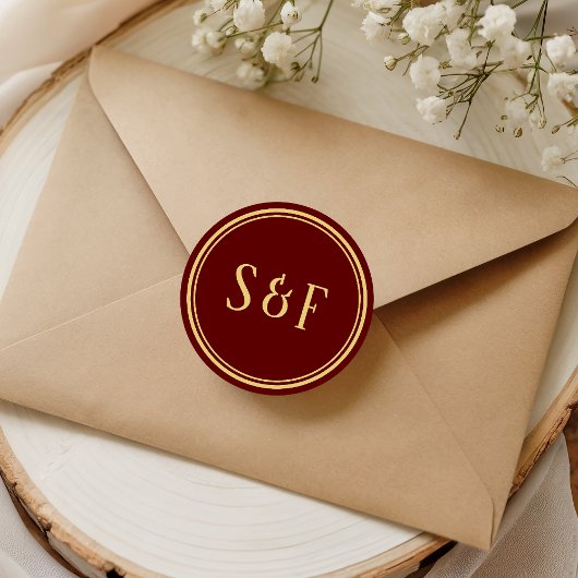 Rood en Goud Monogram Envelopzegel Ronde Sticker