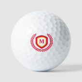 Rood en Goud Monogram Logo Crest Golfballen (Voorkant)