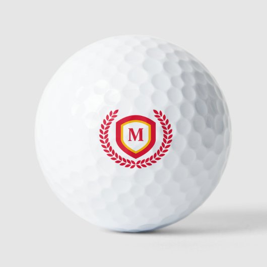 Rood en Goud Monogram Logo Crest Golfballen (Voorkant)