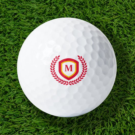 Rood en Goud Monogram Logo Crest Golfballen