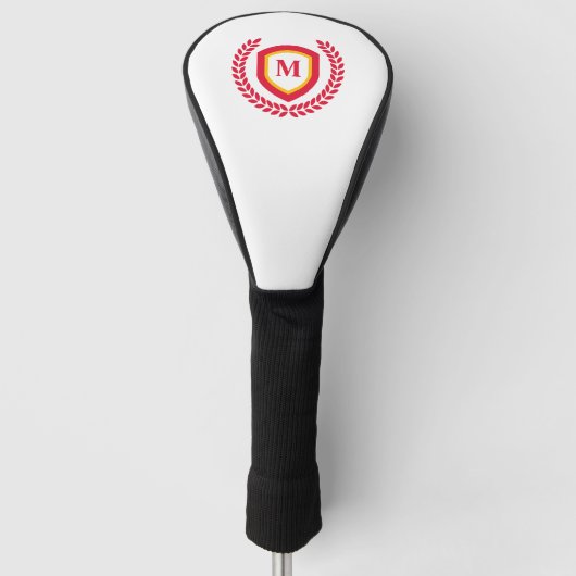 Rood en Goud Monogram Logo Crest Golfheadcover (Voorkant)