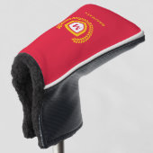 Rood en Goud Monogram Logo Crest Golfheadcover (3/4 voorkant)