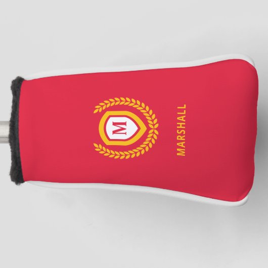 Rood en Goud Monogram Logo Crest Golfheadcover (Voorkant)
