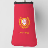 Rood en Goud Monogram Logo Crest Golfheadcover (Draai 90)
