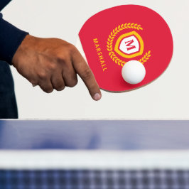 Rood en Goud Monogram Logo Crest Tafeltennisbatje