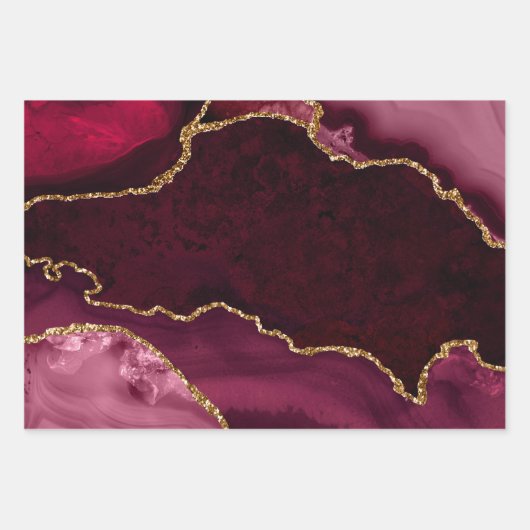 Rood en goud namaak glinster agaat inpakpapier vel (Voorkant 2)