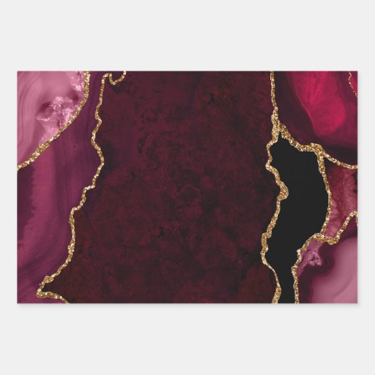 Rood en goud namaak glinster agaat inpakpapier vel (Voorkant)