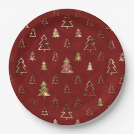 Rood en goud namaak metalen kerstbomen voor de fee papieren bordje