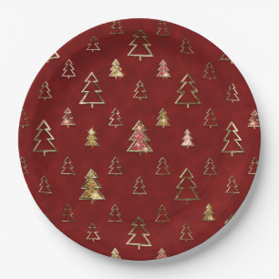 Rood en goud namaak metalen kerstbomen voor de fee papieren bordje